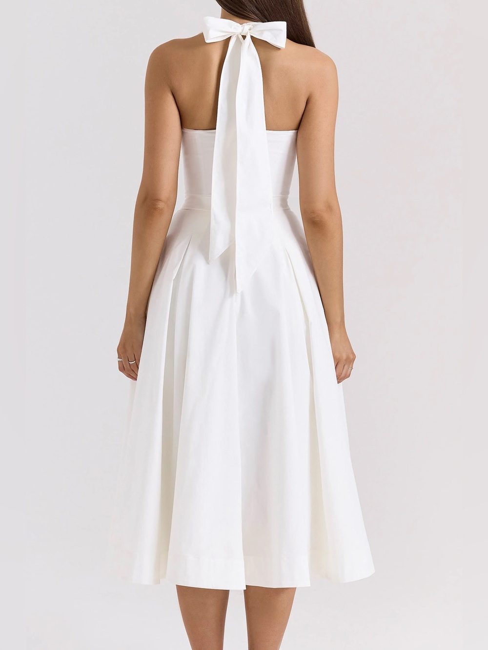 HOUSE OF CB 'Allena' White Stretch CottonHalterMidiSundress/Size S-US 4-6/QA7451 - Picture 2 of 5